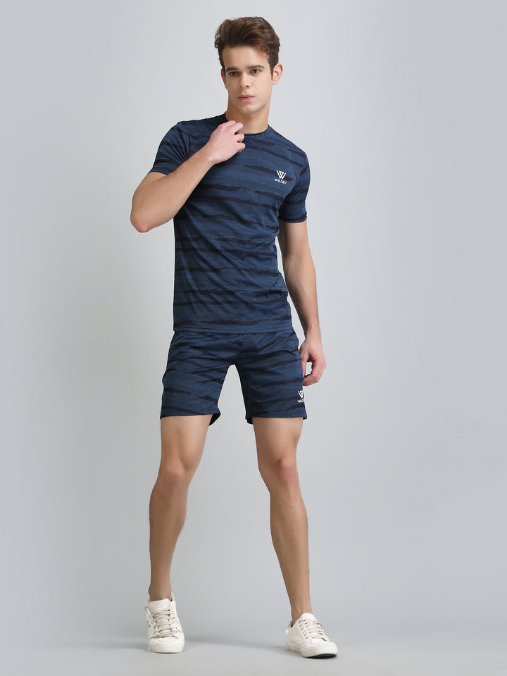 Mens Jacquard SS Round Neck T-Shirts & Shorts Combo Set