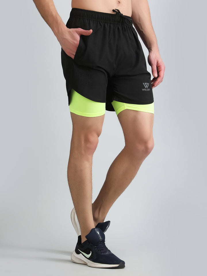 Mens Dryfit Cut & Sew 2IN1 Supporting Shorts