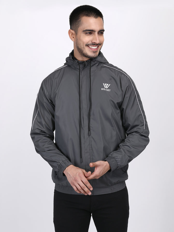 Mens Hooded Jacket Waterproof With Contrast Cord Piping