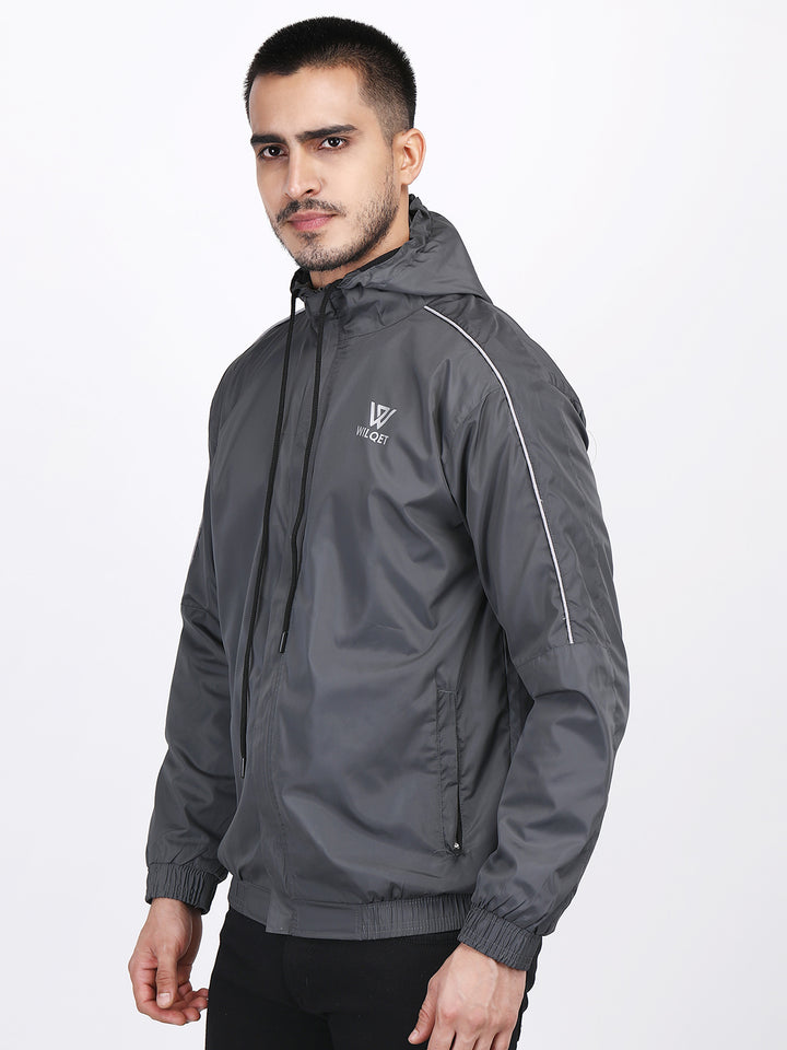 Mens Hooded Jacket Waterproof With Contrast Cord Piping