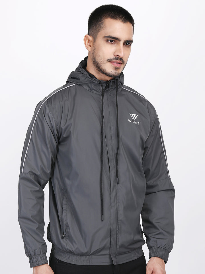 Mens Hooded Jacket Waterproof With Contrast Cord Piping