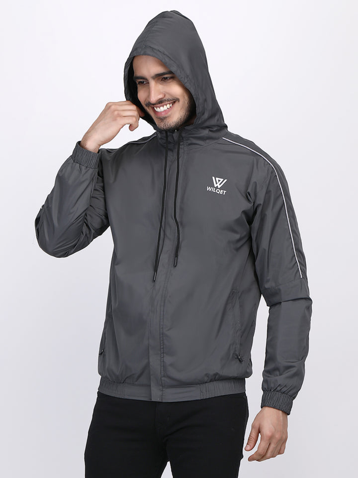 Mens Hooded Jacket Waterproof With Contrast Cord Piping