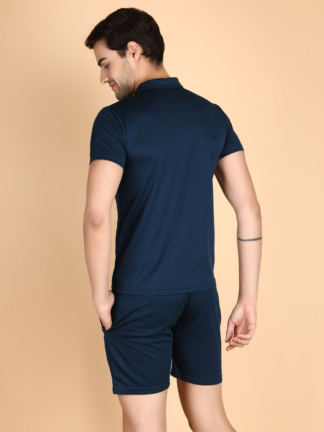 Mens Running SS Collar T-Shirts Shorts Combo Set- Wilqet