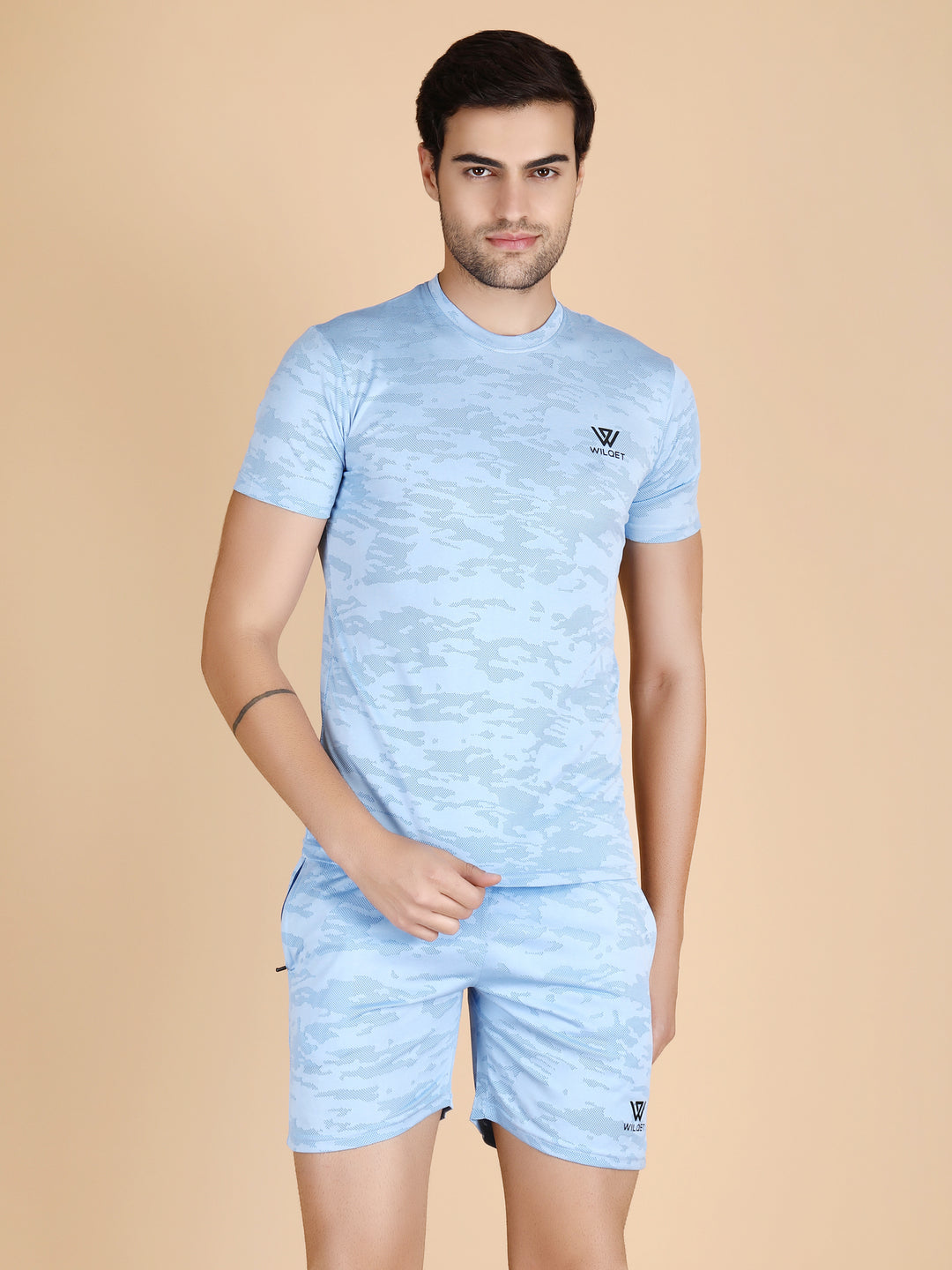 Mens Running SS Jacquard Lycra Collar T-Shirts & Shorts Combo Set