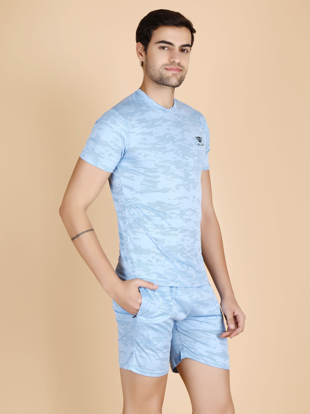 Mens Running SS Jacquard Lycra Collar T-Shirts & Shorts Combo Set