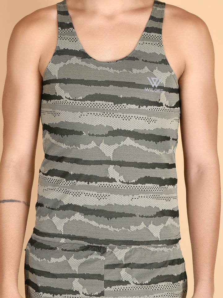 Mens Dryfit Jacquard Printed Sleeveless T-Shirts & Shorts Combo Set