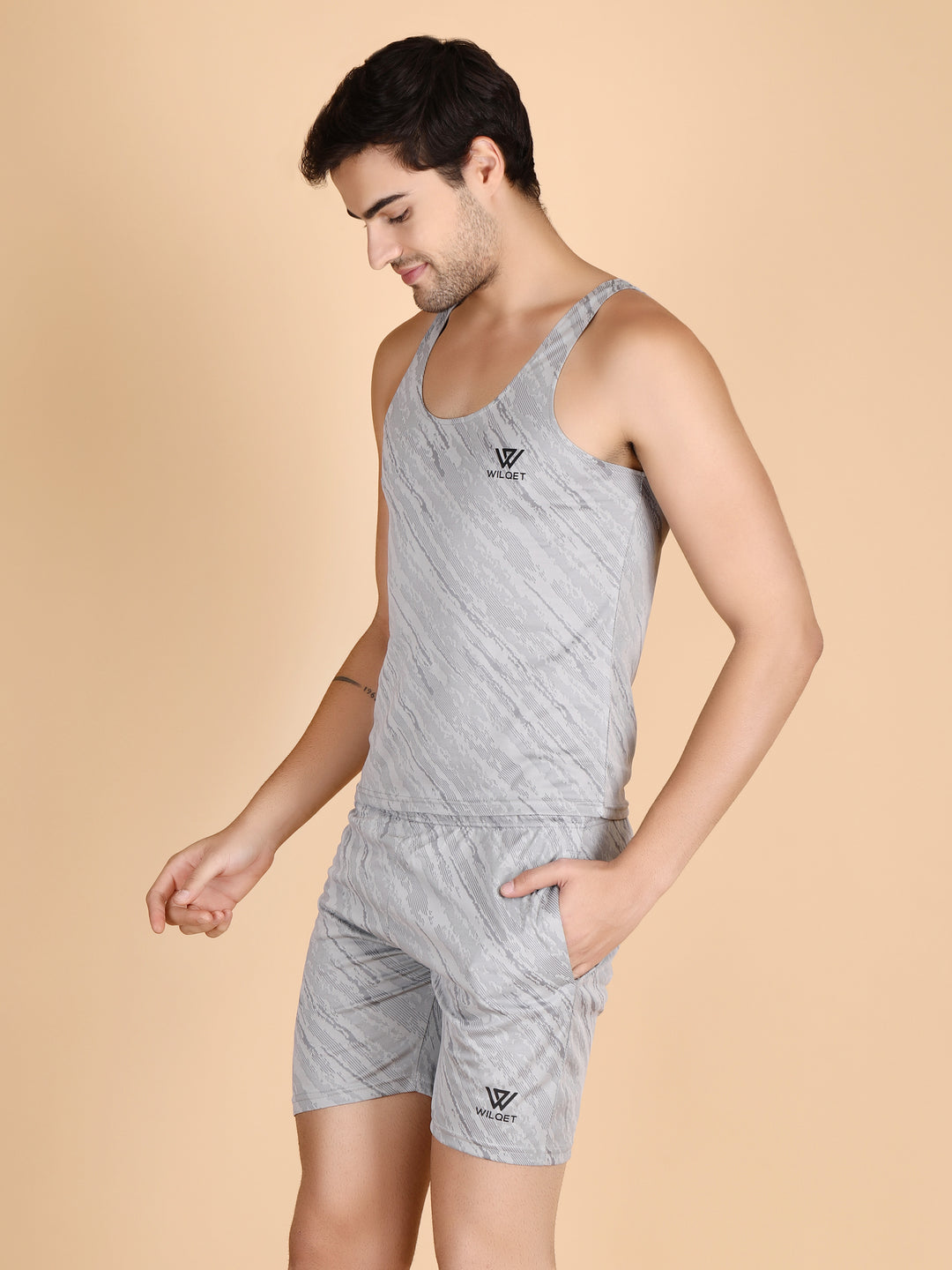 Mens Dryfit Graphic Embossed Sleeveless T-Shirts & Shorts Combo Set