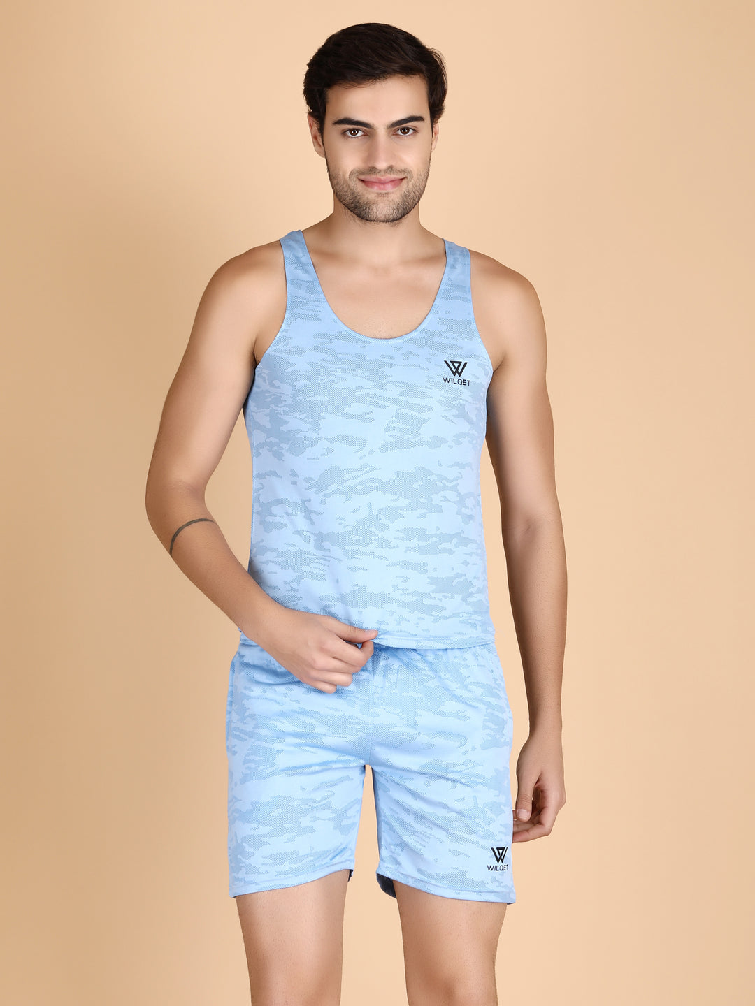 Mens Dryfit Sports Printed Lycra Sleeveless T-Shirts & Shorts Combo Set