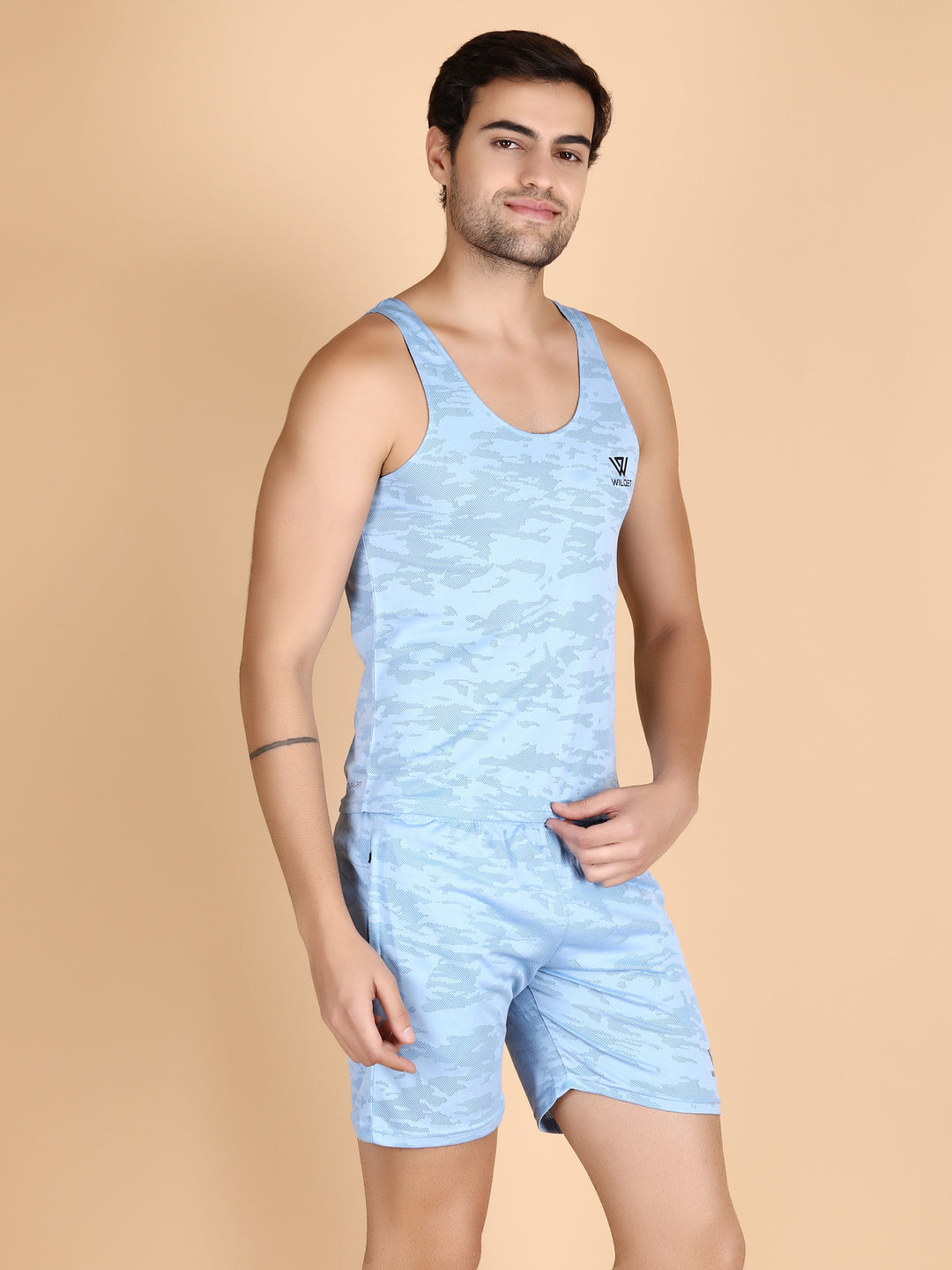 Mens Dryfit Sports Printed Lycra Sleeveless T-Shirts & Shorts Combo Set