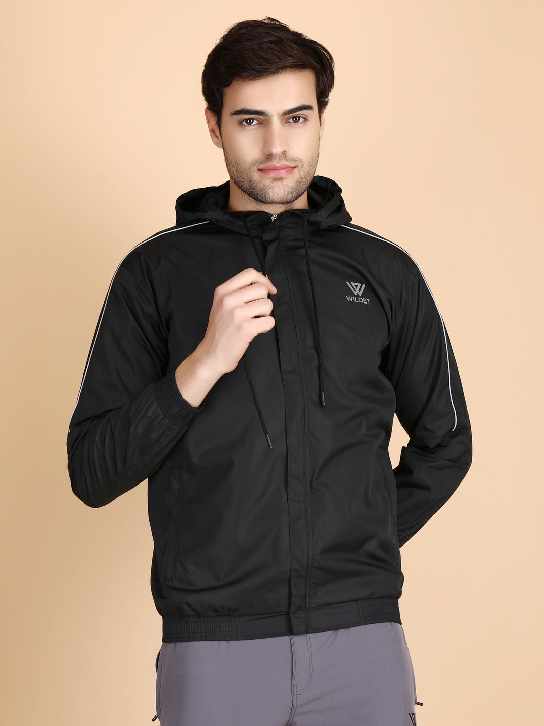 Mens Hooded Jacket With Contrast Cord Piping