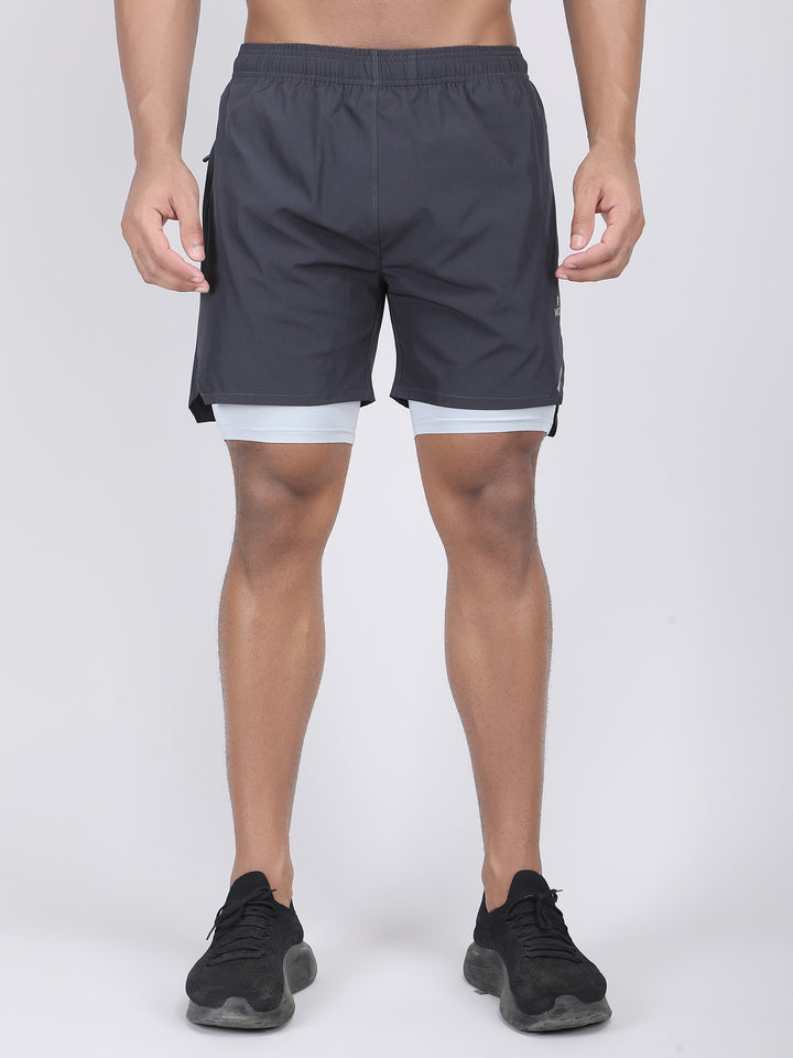 MEN'S CUT & SEW RUNNING 2IN1 SUPPORTING SHORTS WITH SWIMWEAR TIGHTY INNER