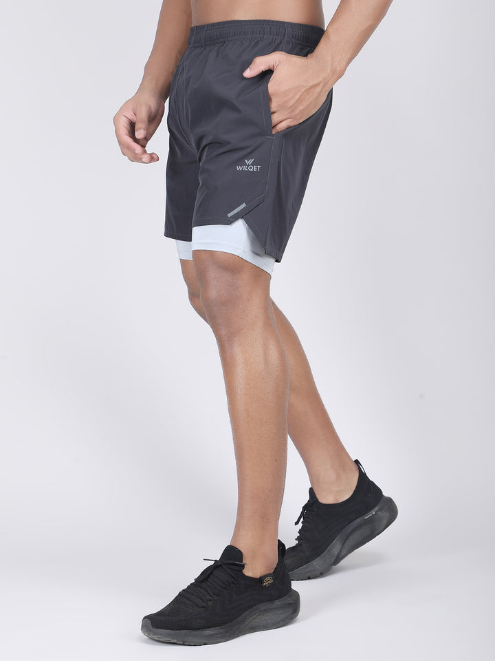 MEN'S CUT & SEW RUNNING 2IN1 SUPPORTING SHORTS WITH SWIMWEAR TIGHTY INNER