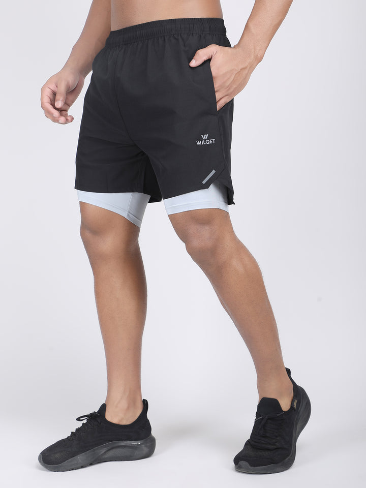 MEN'S CUT & SEW RUNNING 2IN1 SUPPORTING SHORTS WITH SWIMWEAR TIGHTY INNER