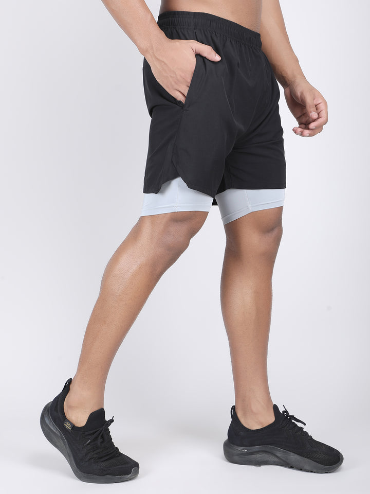 MEN'S CUT & SEW RUNNING 2IN1 SUPPORTING SHORTS WITH SWIMWEAR TIGHTY INNER