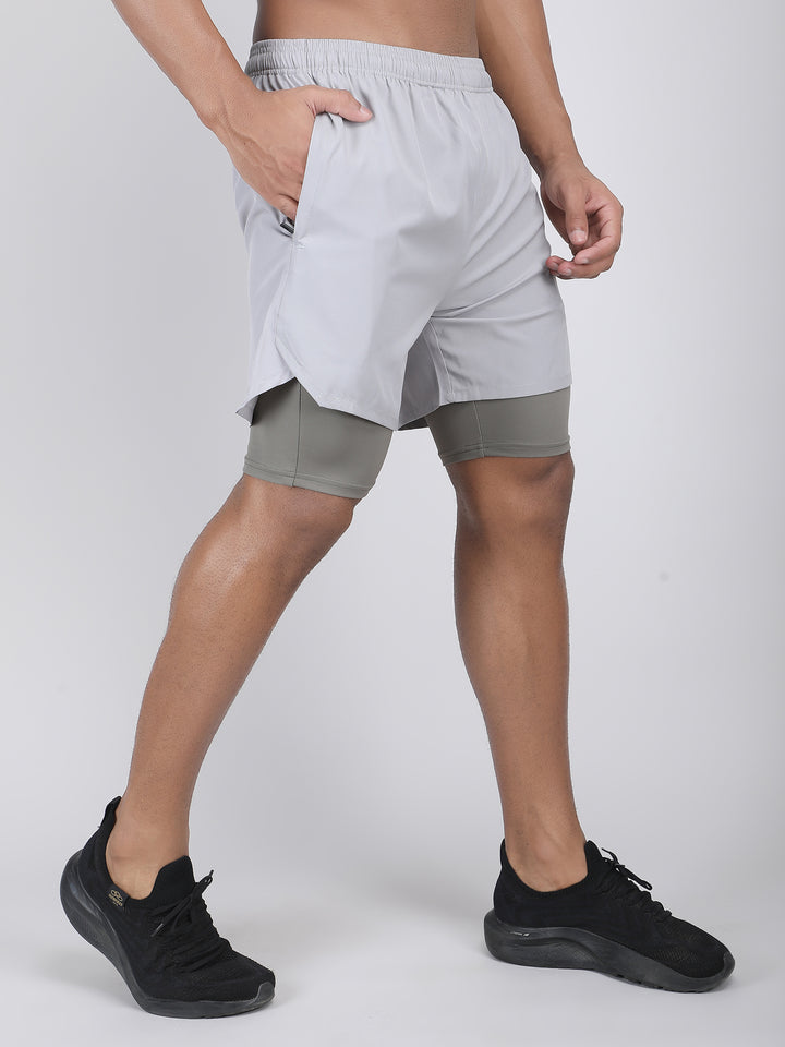 MEN'S CUT & SEW RUNNING 2IN1 SUPPORTING SHORTS WITH SWIMWEAR TIGHTY INNER