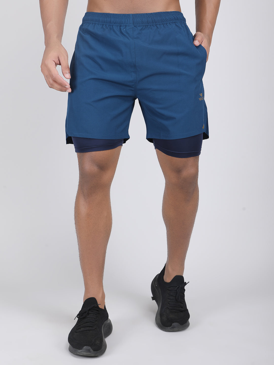 MEN'S CUT & SEW RUNNING 2IN1 SUPPORTING SHORTS WITH SWIMWEAR TIGHTY INNER