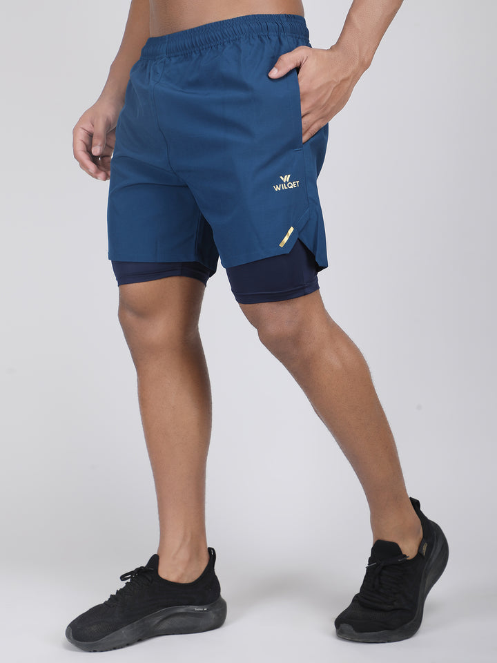 MEN'S CUT & SEW RUNNING 2IN1 SUPPORTING SHORTS WITH SWIMWEAR TIGHTY INNER