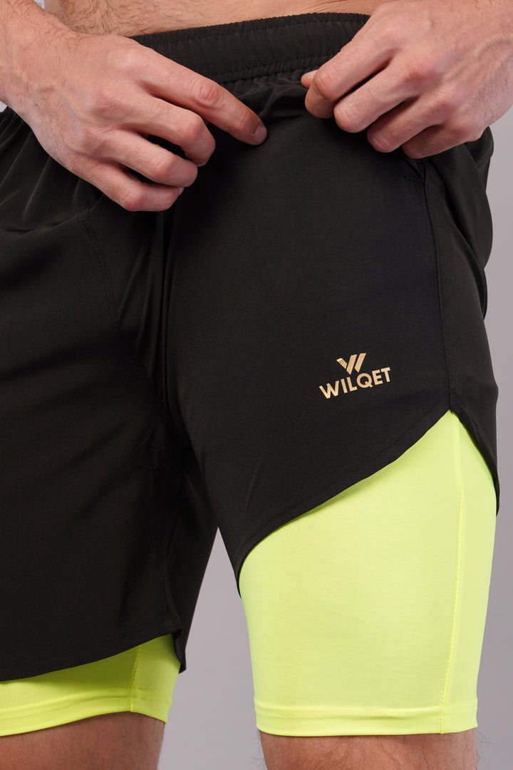 Wilqet Men's Running 2in1 Supporting Shorts with Back Mobile Pkt. & Swimwear Tighty Inner