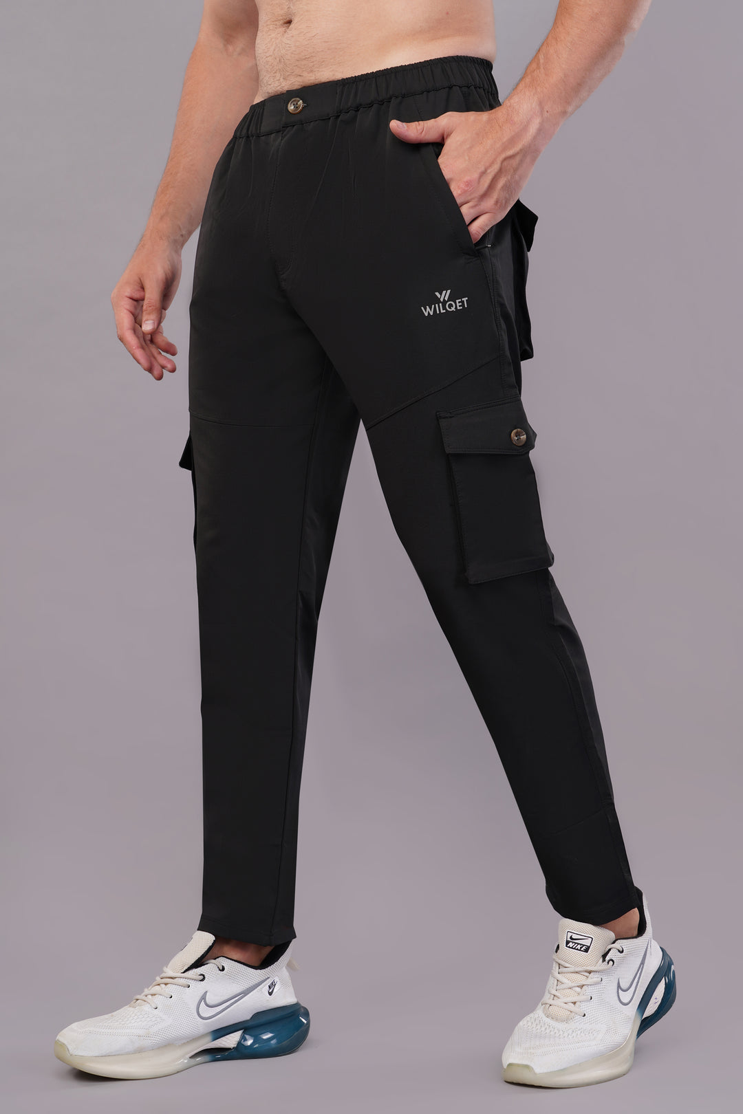 MEN'S  TRAVEL & RUNNING CARGO TRACK PANT NS TERRY WITH 6 POCKET 2 SIDE PKT. & 4 CARGO FLAP BUTTON PKT.