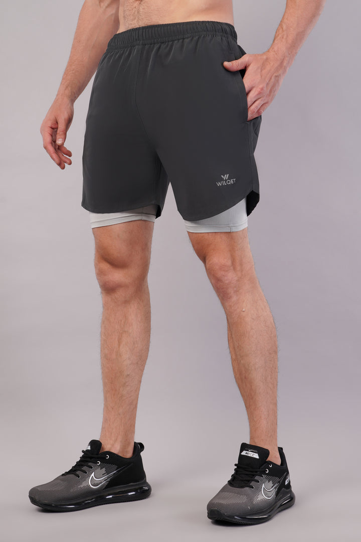 Wilqet Men's Running 2in1 Supporting Shorts with Back Mobile Pkt. & Swimwear Tighty Inner