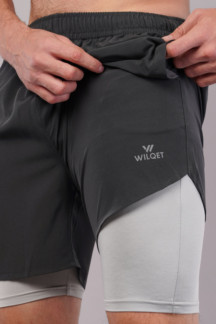 Wilqet Men's Running 2in1 Supporting Shorts with Back Mobile Pkt. & Swimwear Tighty Inner