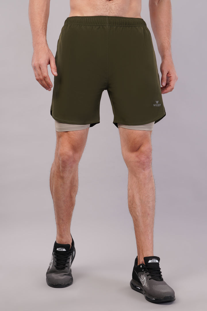 Wilqet Men's Running 2in1 Supporting Shorts with Back Mobile Pkt. & Swimwear Tighty Inner