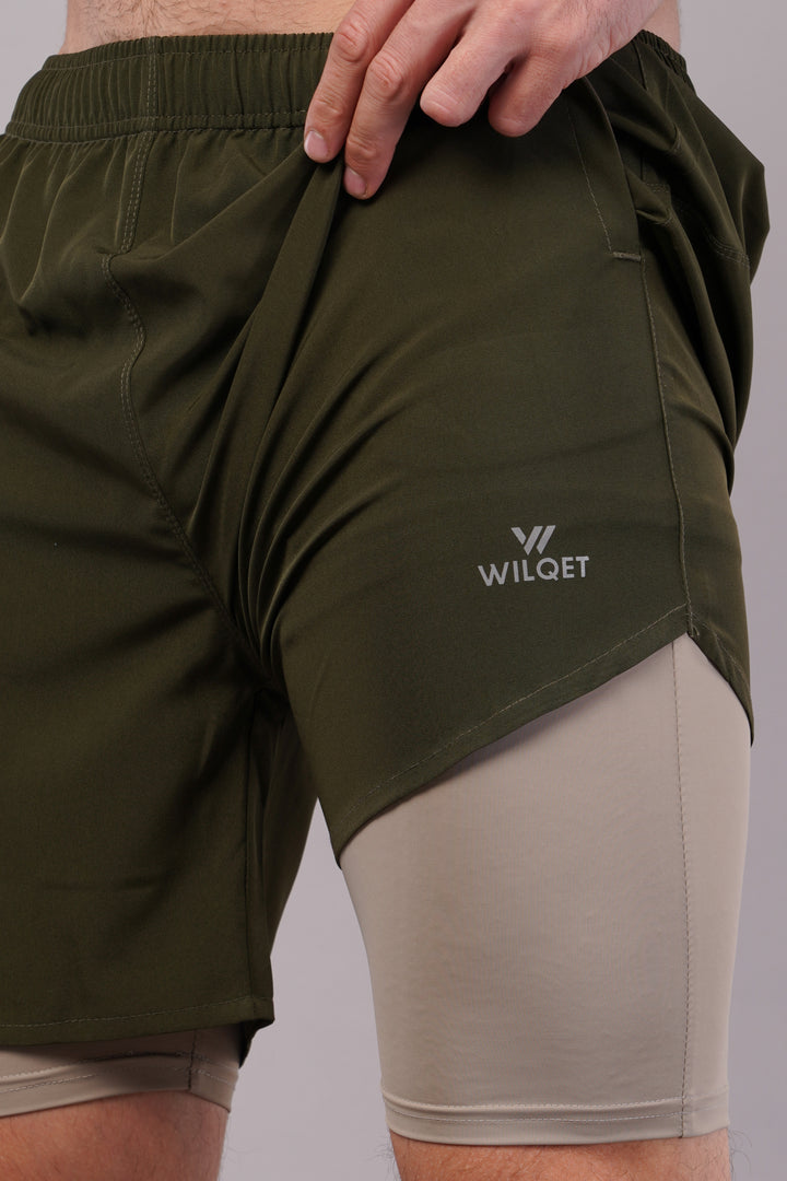 Wilqet Men's Running 2in1 Supporting Shorts with Back Mobile Pkt. & Swimwear Tighty Inner