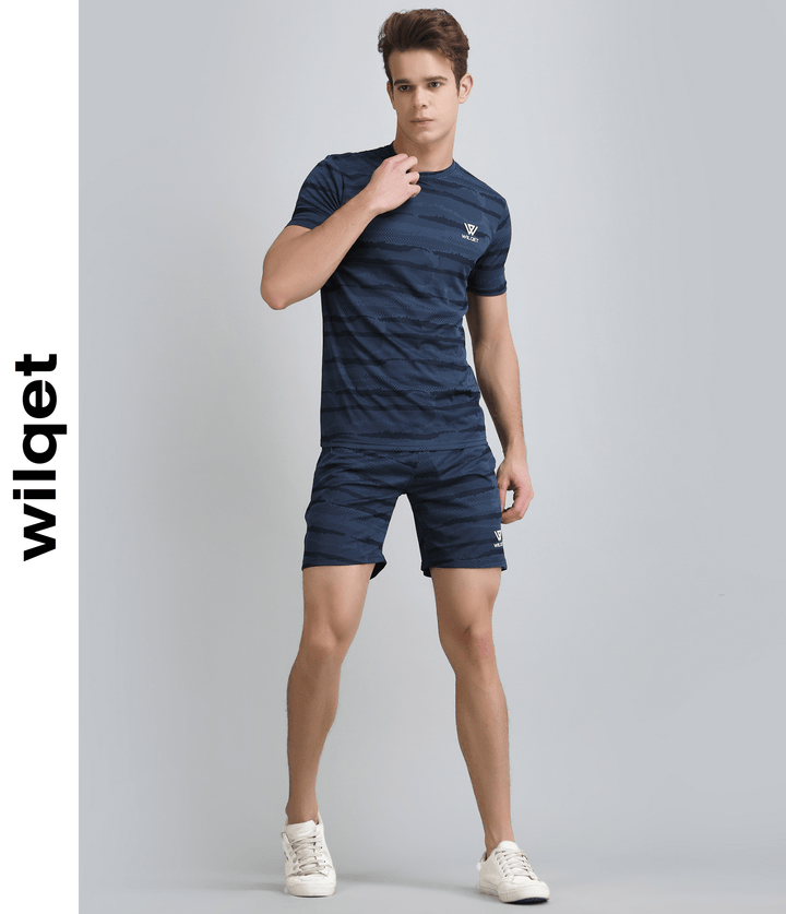 Mens Jacquard SS Round Neck T-Shirts & Shorts Combo Set