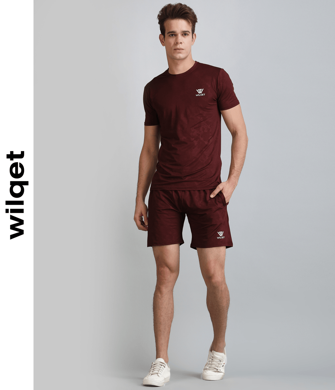 Mens Running Embossed Round Neck T-Shirt & Shorts Combo Set