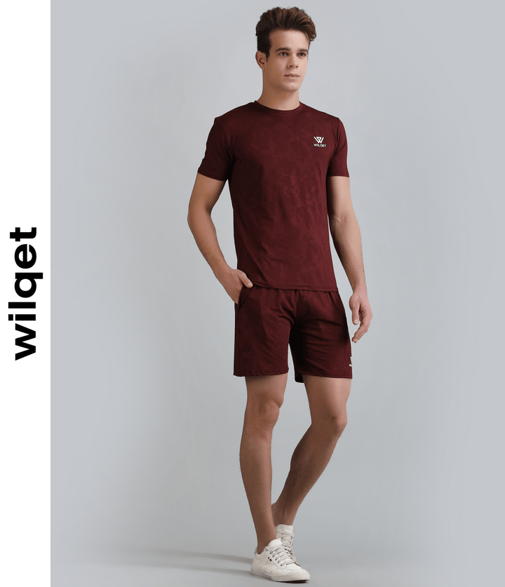 Mens Running Embossed Round Neck T-Shirt & Shorts Combo Set