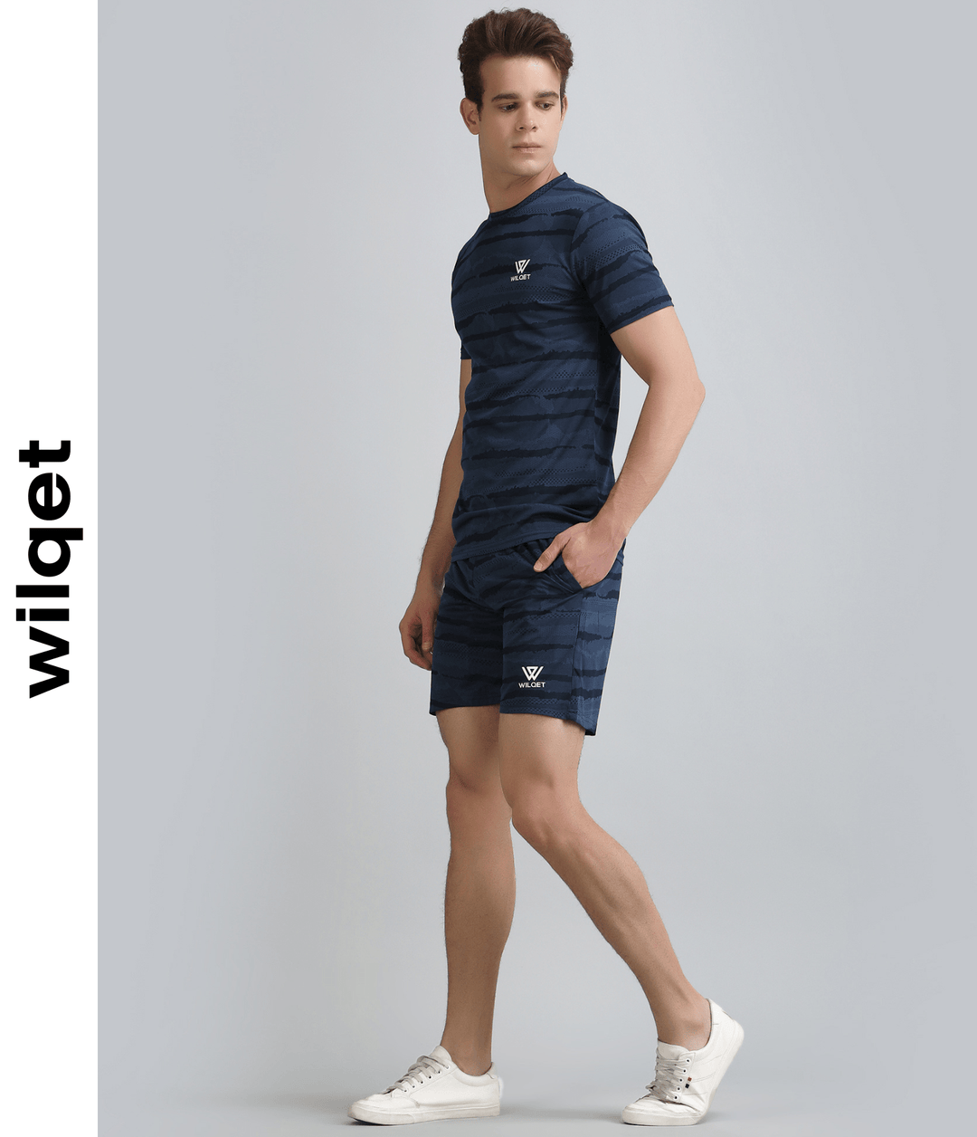 Mens Jacquard SS Round Neck T-Shirts & Shorts Combo Set