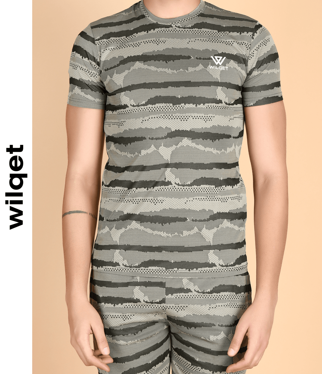 Mens Running Jacquard Printed SS Round Neck T-Shirts & Shorts Combo Set