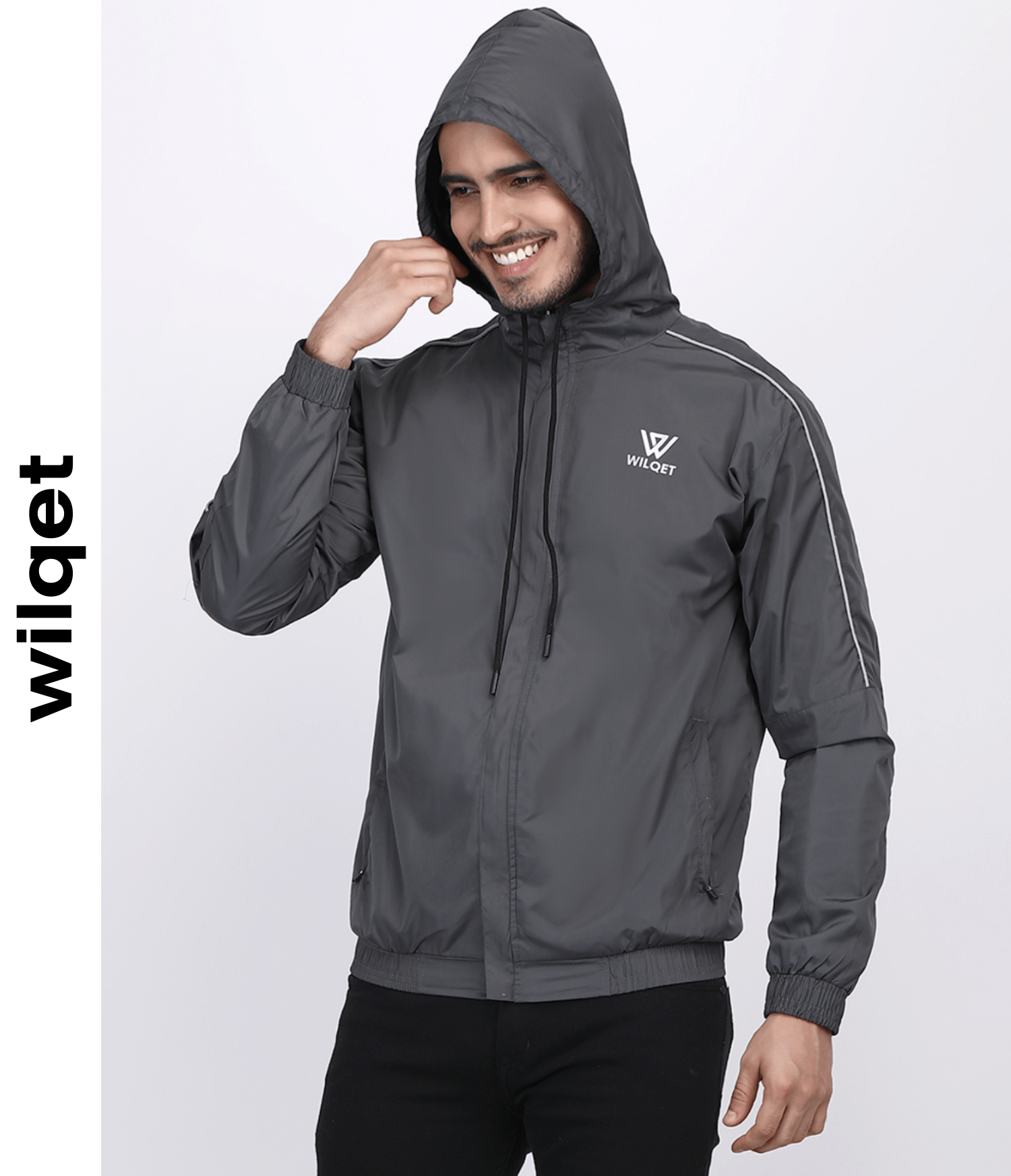 Mens Hooded Jacket Waterproof With Cord Piping