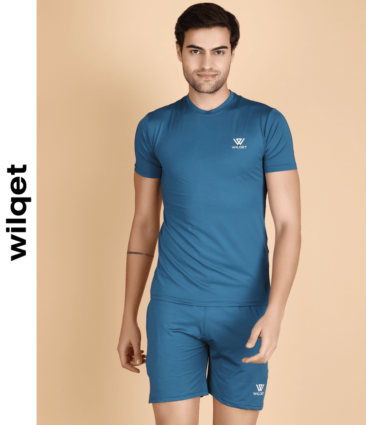 Mens Running Solid Lycra SS Round Neck T-Shirts & Shorts Combo Set