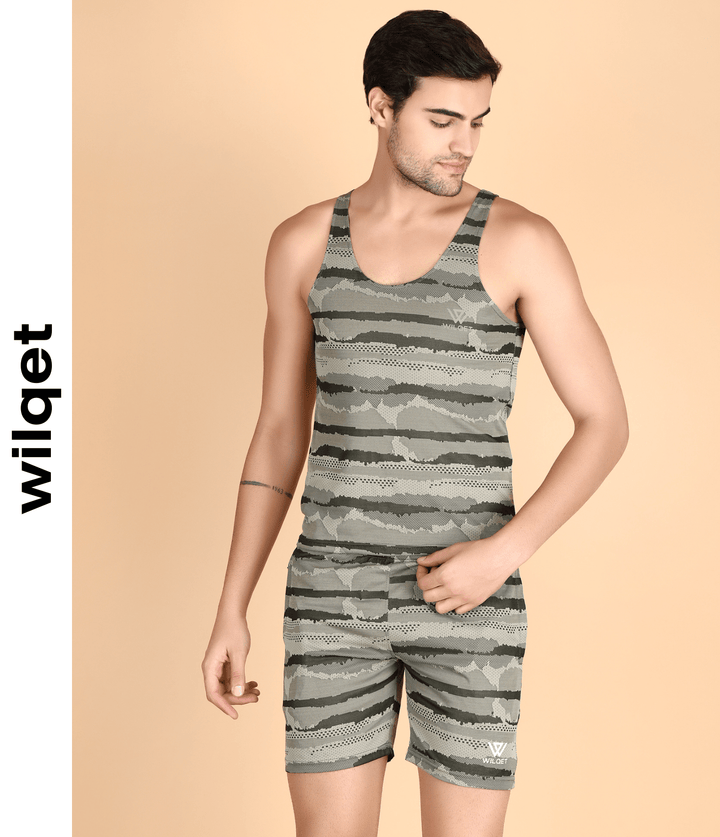 Mens Dryfit Jacquard Printed Sleeveless T-Shirts & Shorts Combo Set