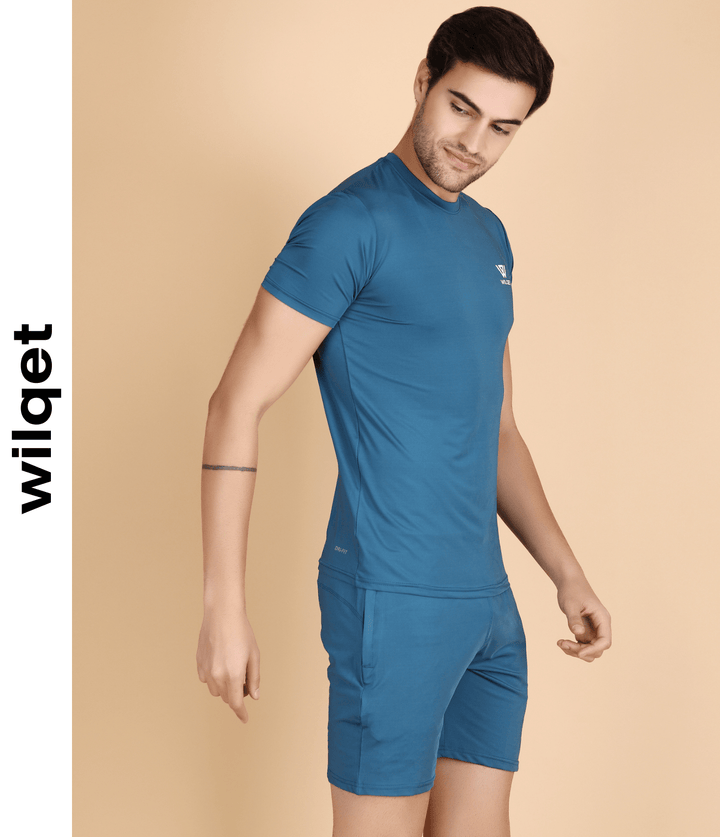 Mens Running Solid Lycra SS Round Neck T-Shirts & Shorts Combo Set