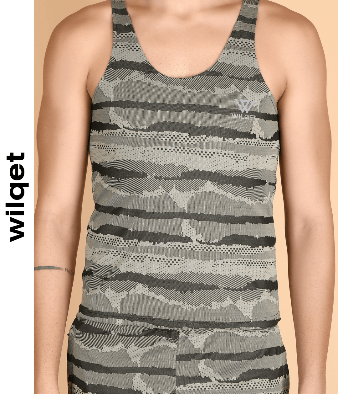 Mens Dryfit Jacquard Printed Sleeveless T-Shirts & Shorts Combo Set