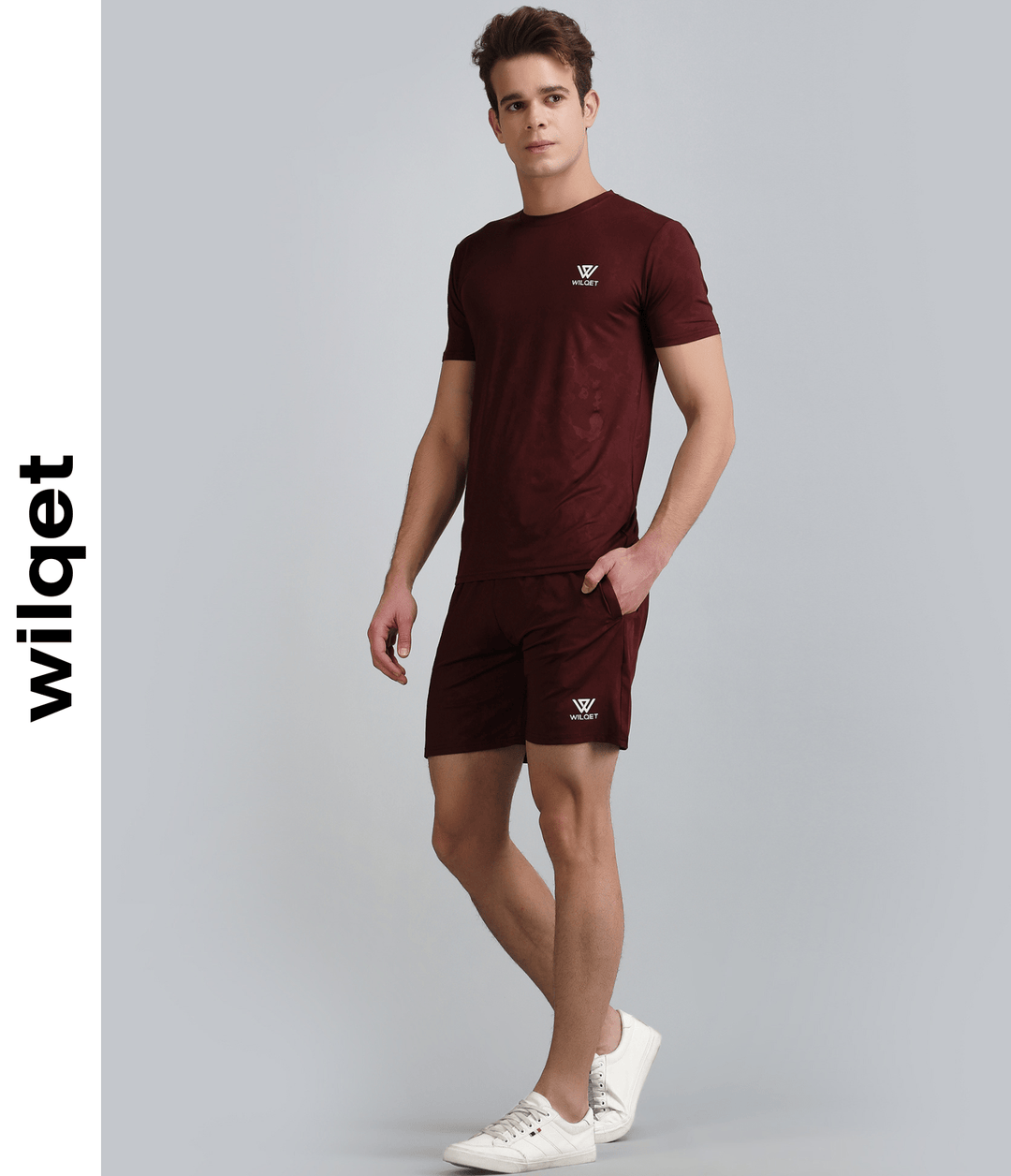 Mens Running Embossed Round Neck T-Shirt & Shorts Combo Set